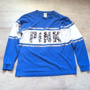 Y2K Victoria Secret Pink XS Small Oversized Long Sleeve Sequin Bling Shirt